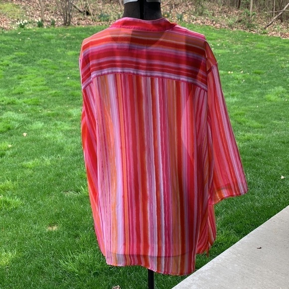 22W-24W white stag plus blouse Barbie pink Valentine’s Day top vertical stripes - Picture 4 of 8